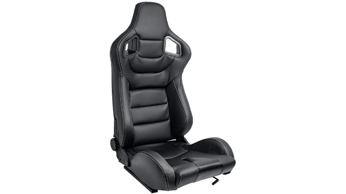 DESTOCKAGE+Si%C3%A8ge+baquet+%27RK%27+-+Simili+Cuir+Noir+%2B+Surpiq%C3%BBres+argent+-+Dossier+r%C3%A9gable+-+incl.+glissi%C3%A8res